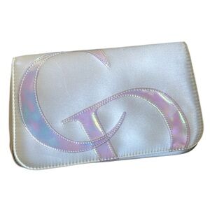 Vintage CHRISTIAN DIOR Ivory Satin Hologram Logo Clutch Cosmetic Bag